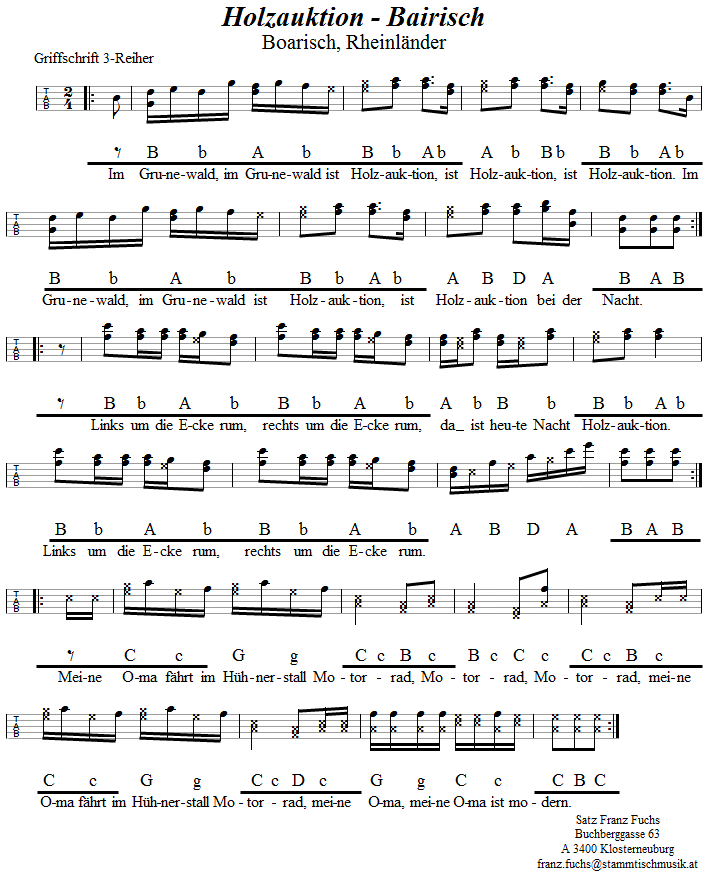 Holzauktion - in Griffschrift für Steirische Harmonika