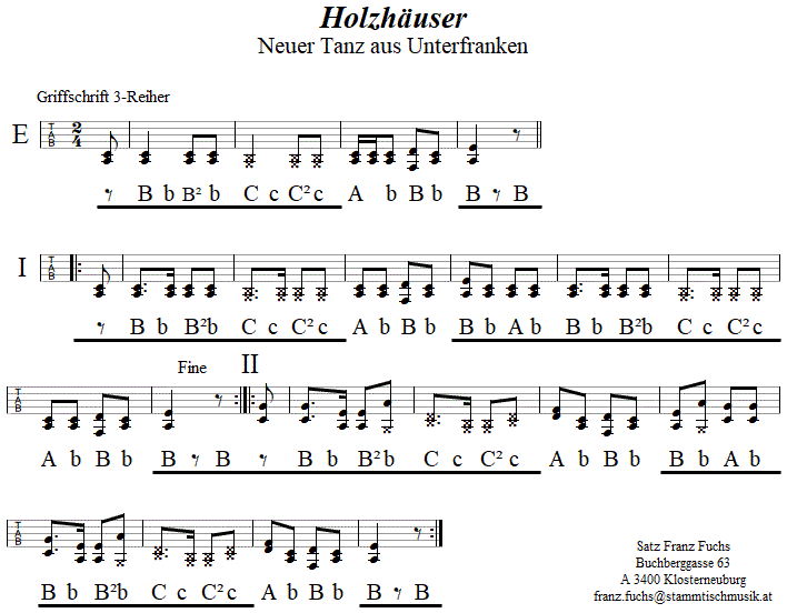 Holzhhäuser, in Griffschrift für Steirische Harmonika