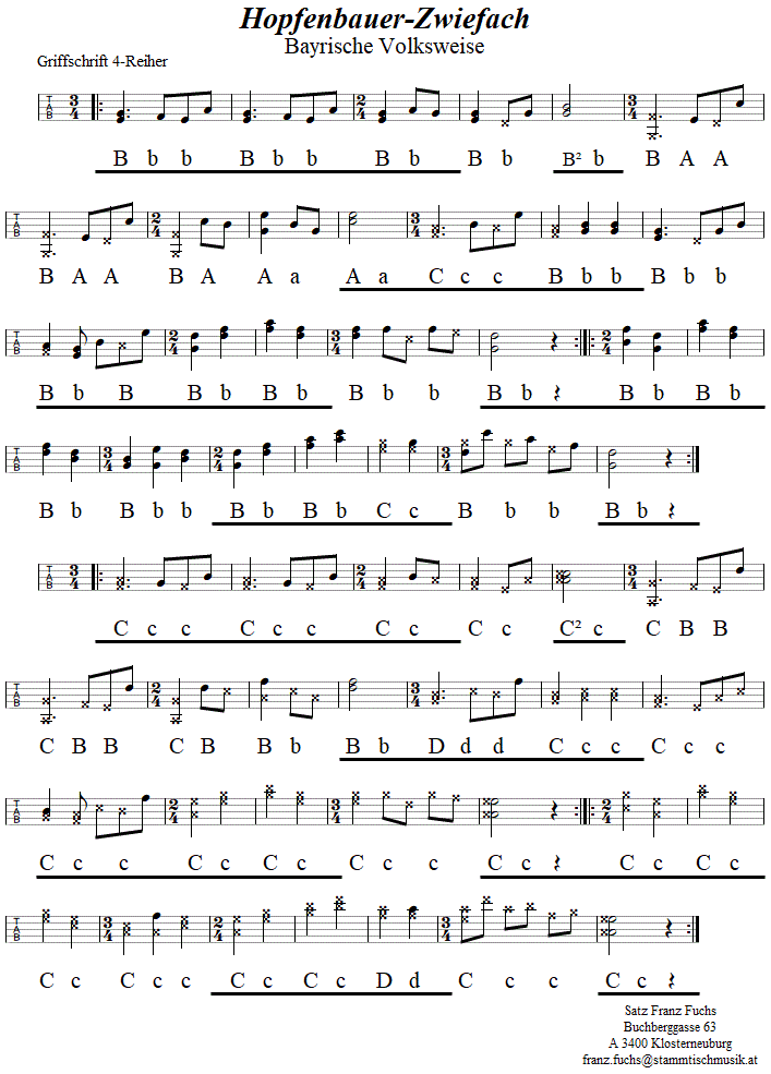 Hopfenbauer-Zwiefacher, in Griffschrift für Steirische Harmonika