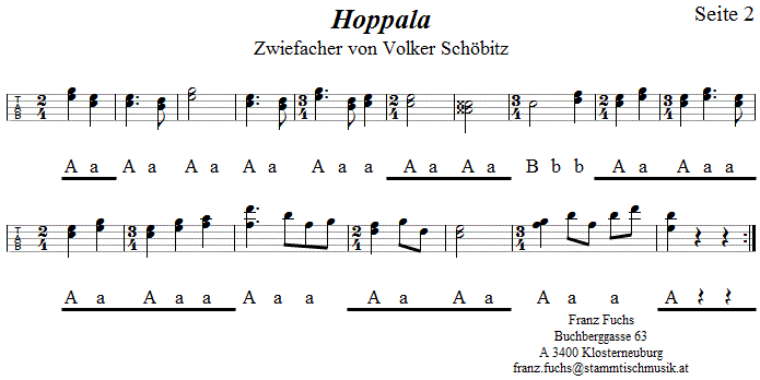 Hoppala, Zwiefacher von Volker Schöbitz, in Griffschrift für Steirische Harmonika