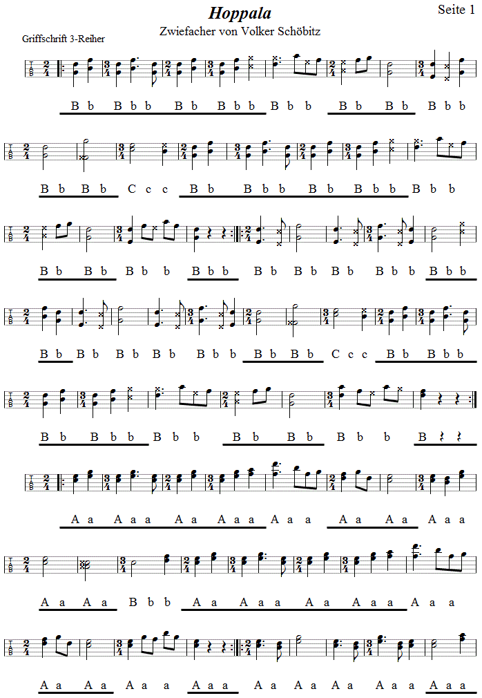 Hoppala, Zwiefacher von Volker Schöbitz, in Griffschrift für Steirische Harmonika