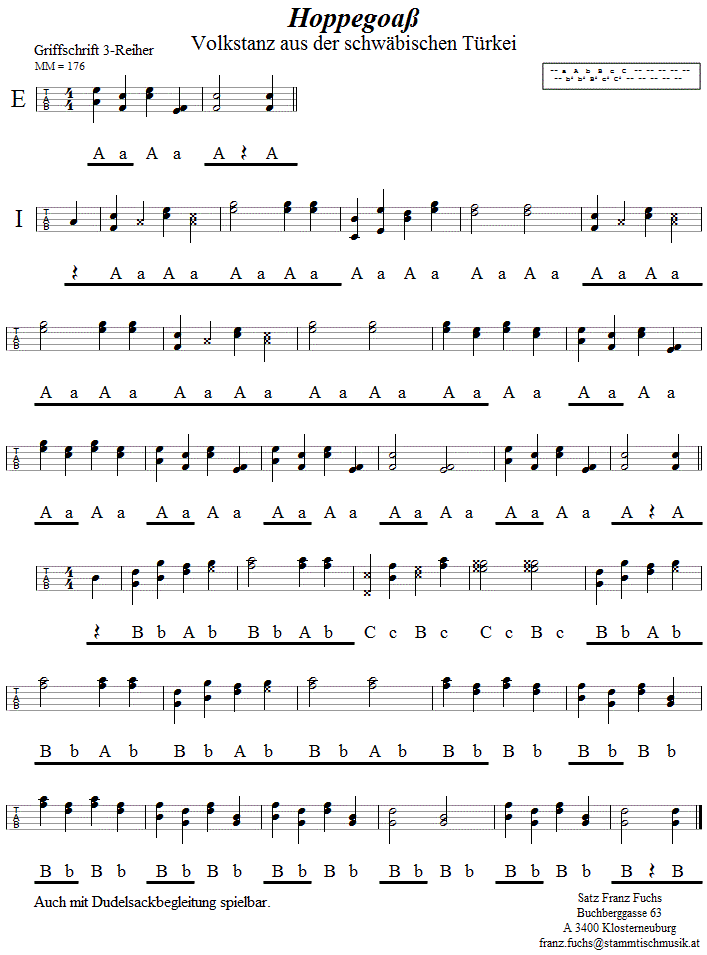 Hoppegoaß, in Griffschrift für Steirische Harmonika