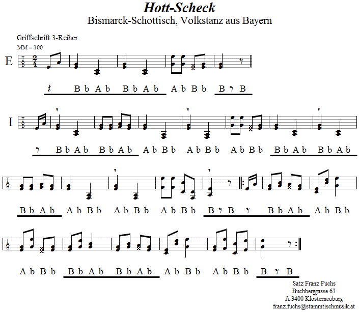 Hott Scheck (Bismarck-Schottisch), in Griffschrift für Steirische Harmonika