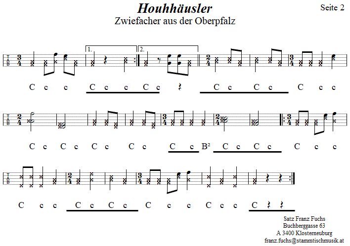 Houhhäusler, Zwiefacher, in Griffschrift für Steirische Harmonika