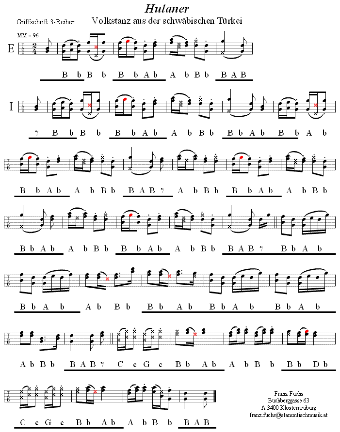 Hulaner in Griffschrift für Steirische Harmonika