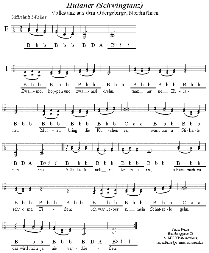 Hulaner (Schwingtanz)in Griffschrift für Steirische Harmonika