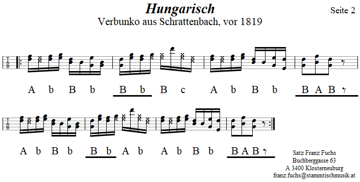 Hungarisch (Verbunkos), in Griffschrift für Steirische Harmonika