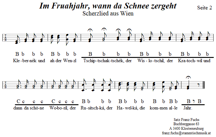 Im Fruahjahr, wann da Schnee zergeht - in Griffschrift für Steirische Harmonika