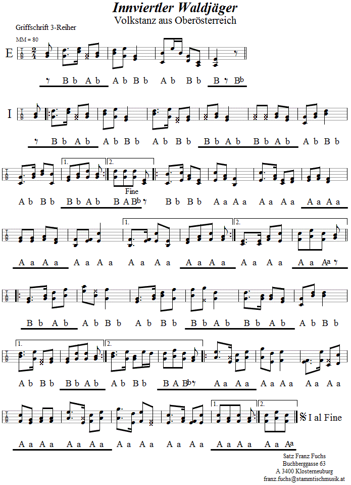 Innviertler Waldjäger in Griffschrift für Steirische Harmonika