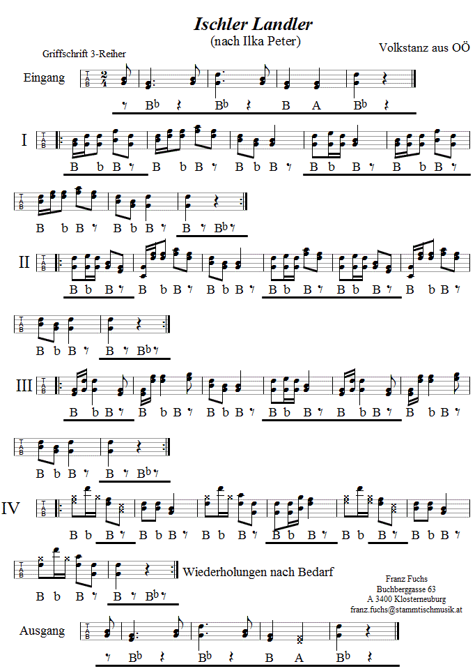 Ischler Landler Griffschrift - Musik zum Volkstanz - Volksmusik und Volkstanz in Klosterneuburg