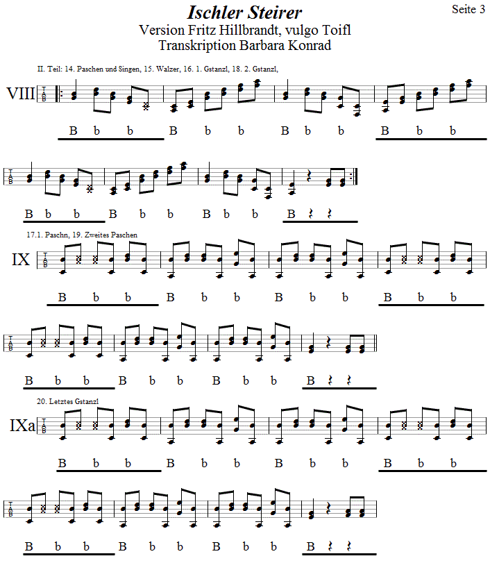 Ischler Steirer, in Griffschrift für Steirische Harmonika