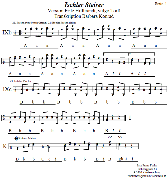 Ischler Steirer, in Griffschrift für Steirische Harmonika