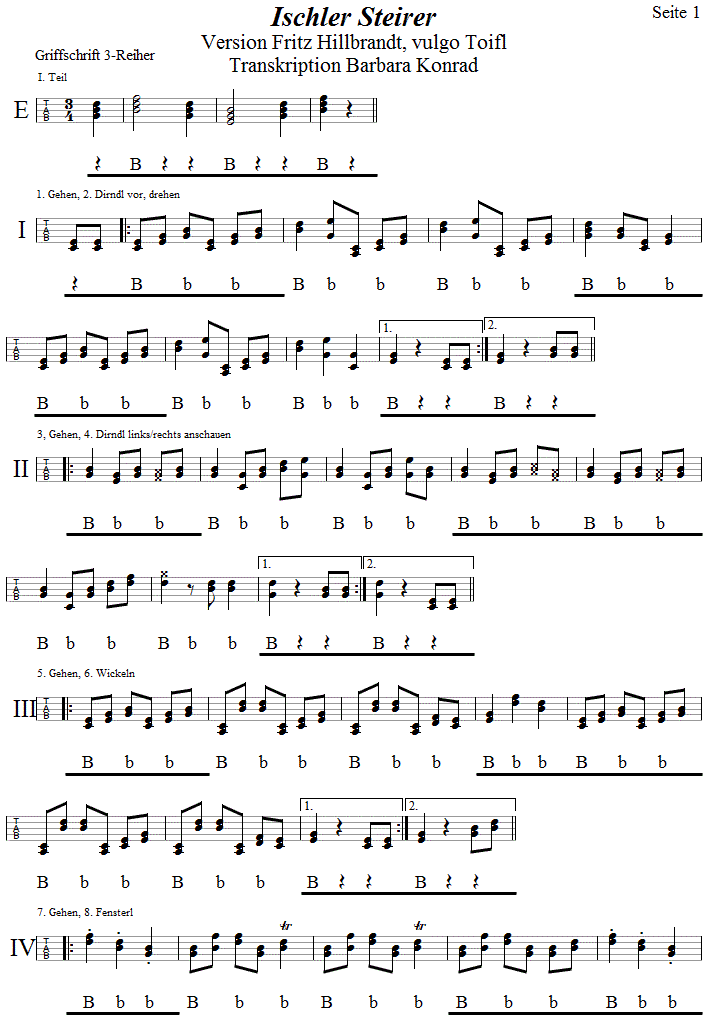 Ischler Steirer, in Griffschrift für Steirische Harmonika