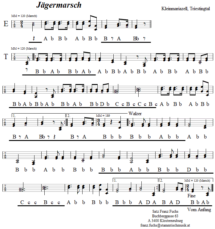 Jägermarsch in Griffschrift - Musik zum Volkstanz - Volksmusik und Volkstanz