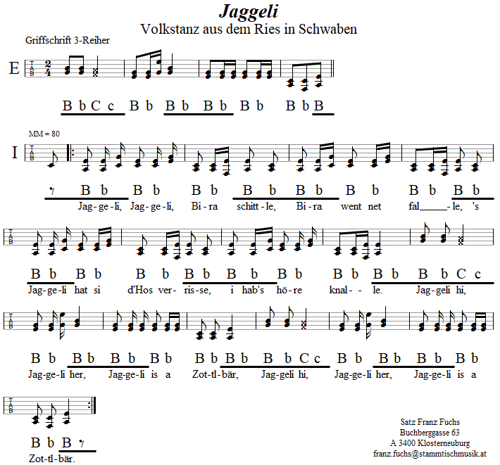 Jaggeli, in Griffschrift für Steirische Harmonika