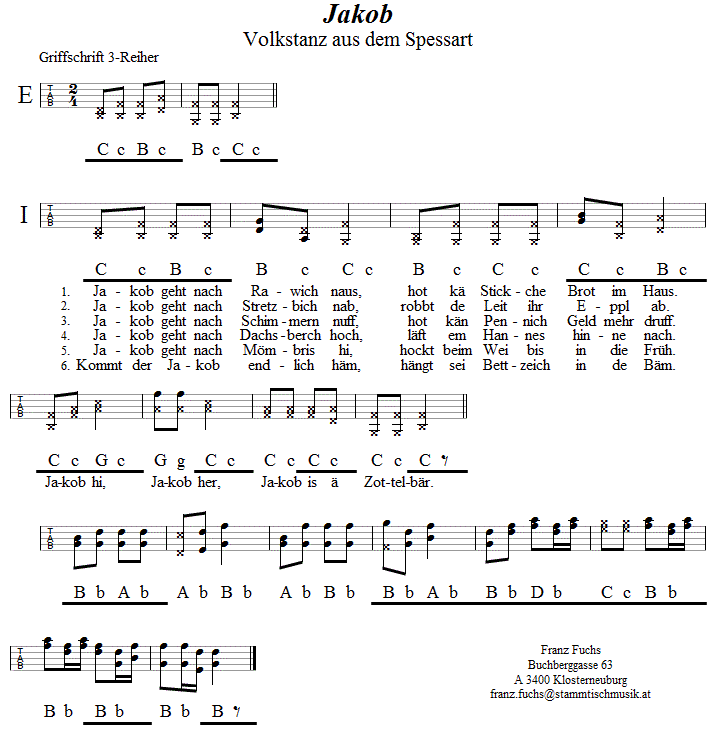 Jakob, in Griffschrift für Steirische Harmonika