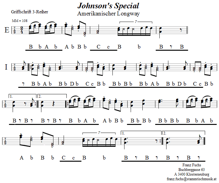 Johnson's Special (Amerikanischer Longway) in Griffschrift für Steirische Harmonika