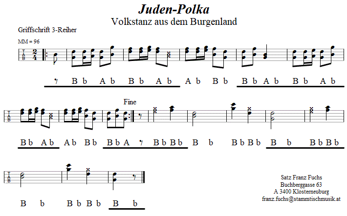 Juden-Polka, in Griffschrift für Steirische Harmonika