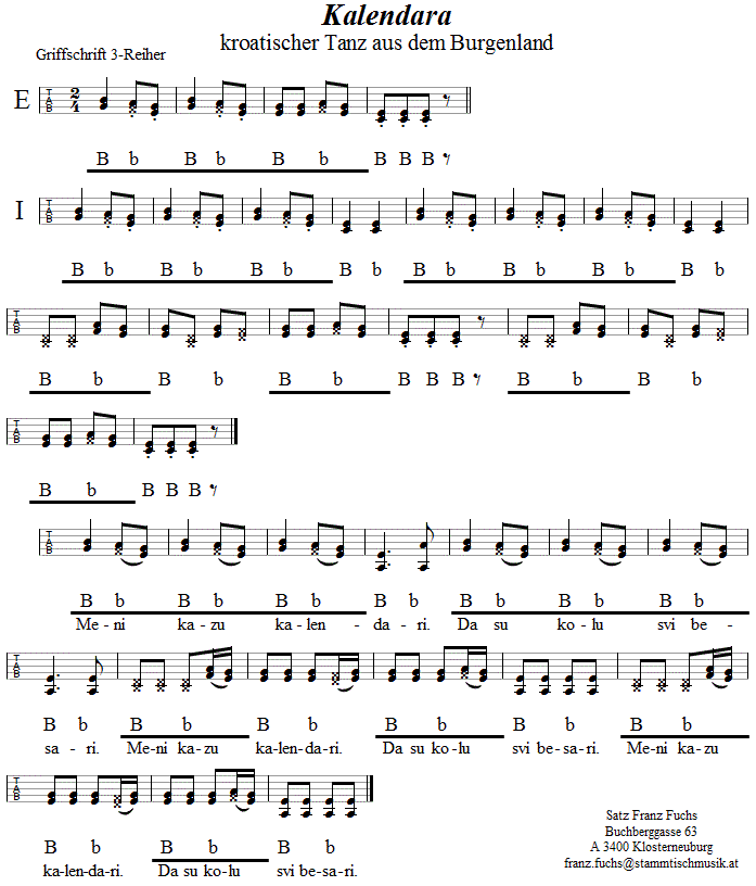 Kalendara Kolo in Griffschrift für Steirische Harmonika