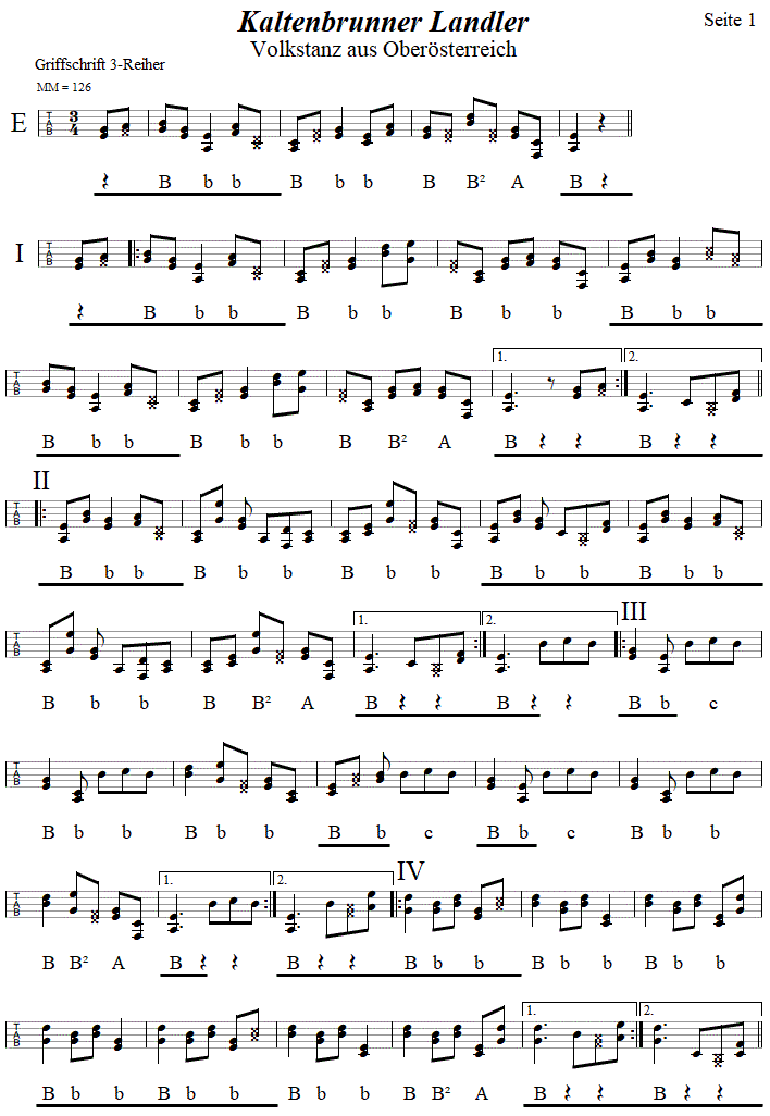 Kaltenbrunner Landler in Griffschrift für Steirische Harmonika