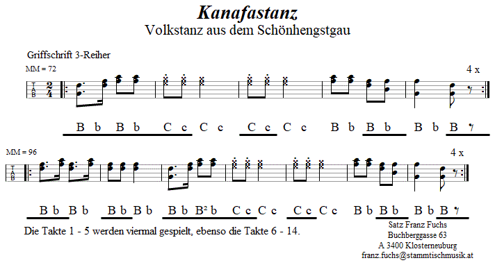 Kanafastanz, in Griffschrift für Steirische Harmonika