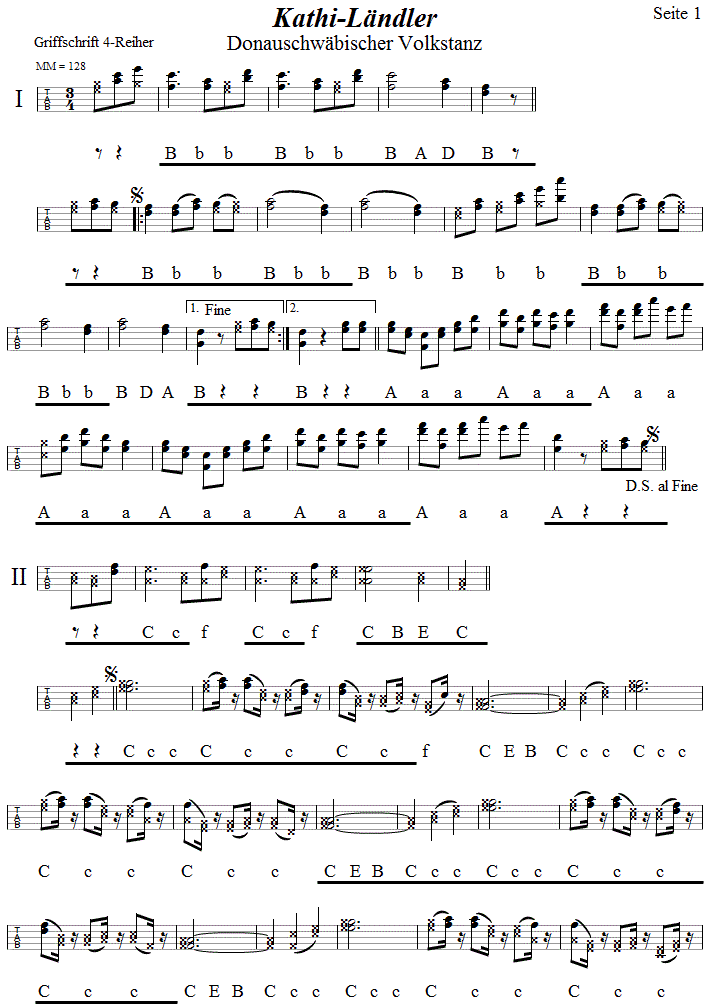 Kathi-Ländler in Griffschrift für Steirische Harmonika