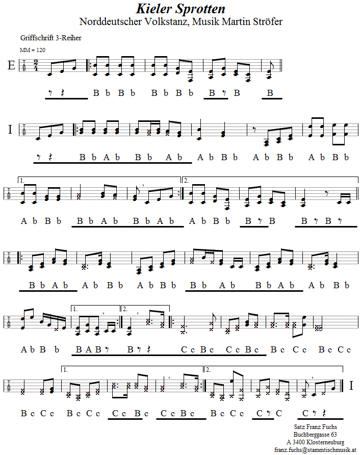 Kieler Sprotten, in Griffschrift für Steirische Harmonika