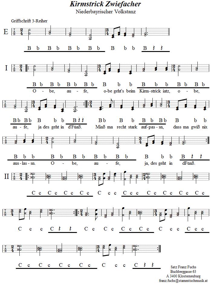 Kirmstrick Zwiefacher, in Griffschrift für Steirische Harmonika