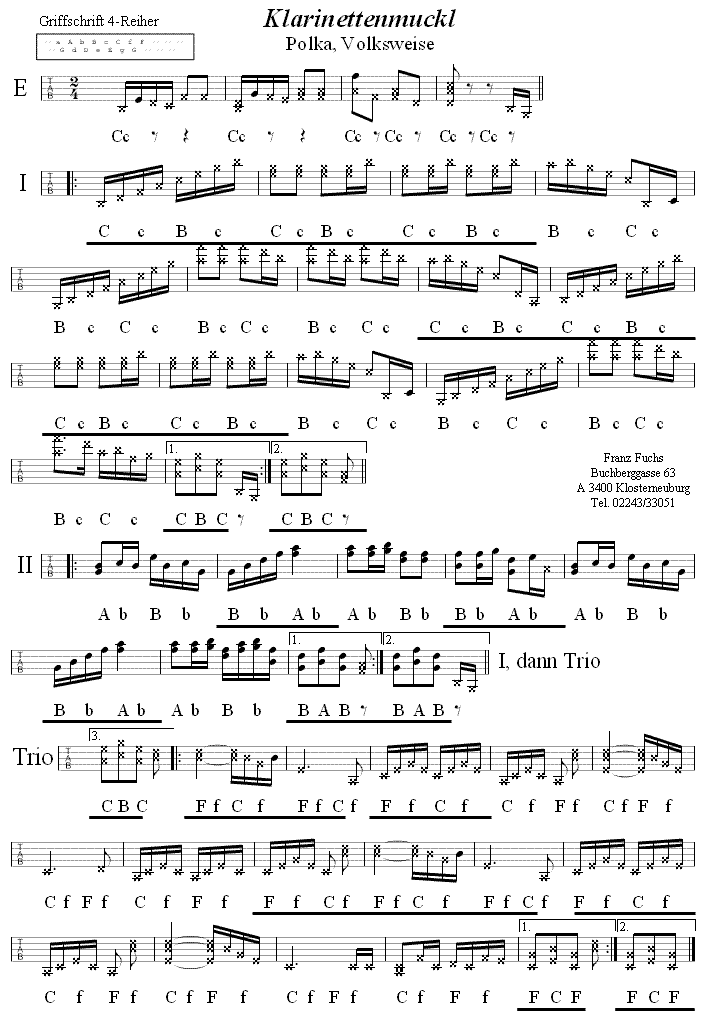 Klarinettenmuckl in Griffschrift für steirische Harmonika - Noten aus dem Repertoire