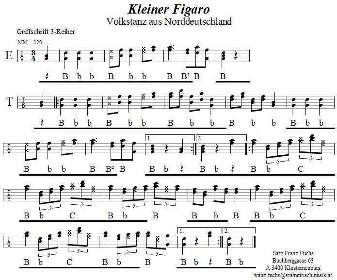 Kleiner Figaro in Griffschrift für Steirische Harmonika