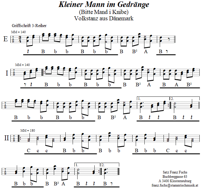 Kleiner Mann im Gedränge in Griffschrift für Steirische Harmonika - Musik zum Volkstanz