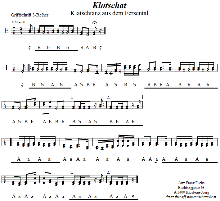 Klotschat in Griffschrift für Steirische Harmonika