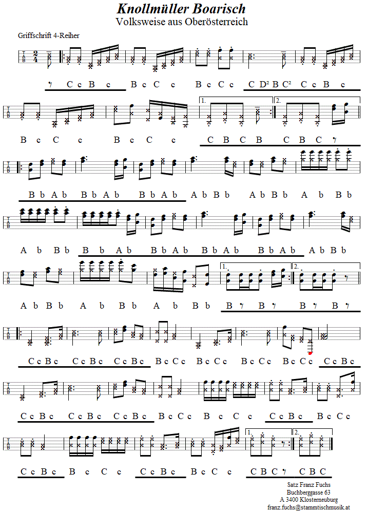 Knollmüller Boarisch, in Griffschrift für Steirische Harmonika