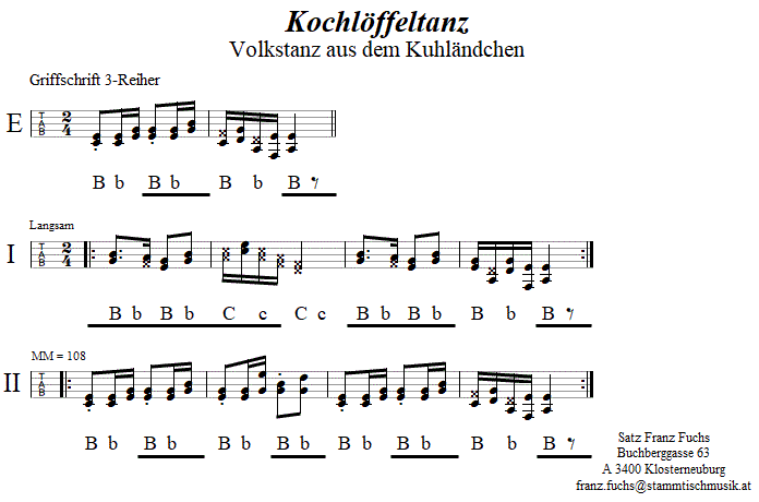 Kochlöffeltanz, in Griffschrift für Steirische Harmonika