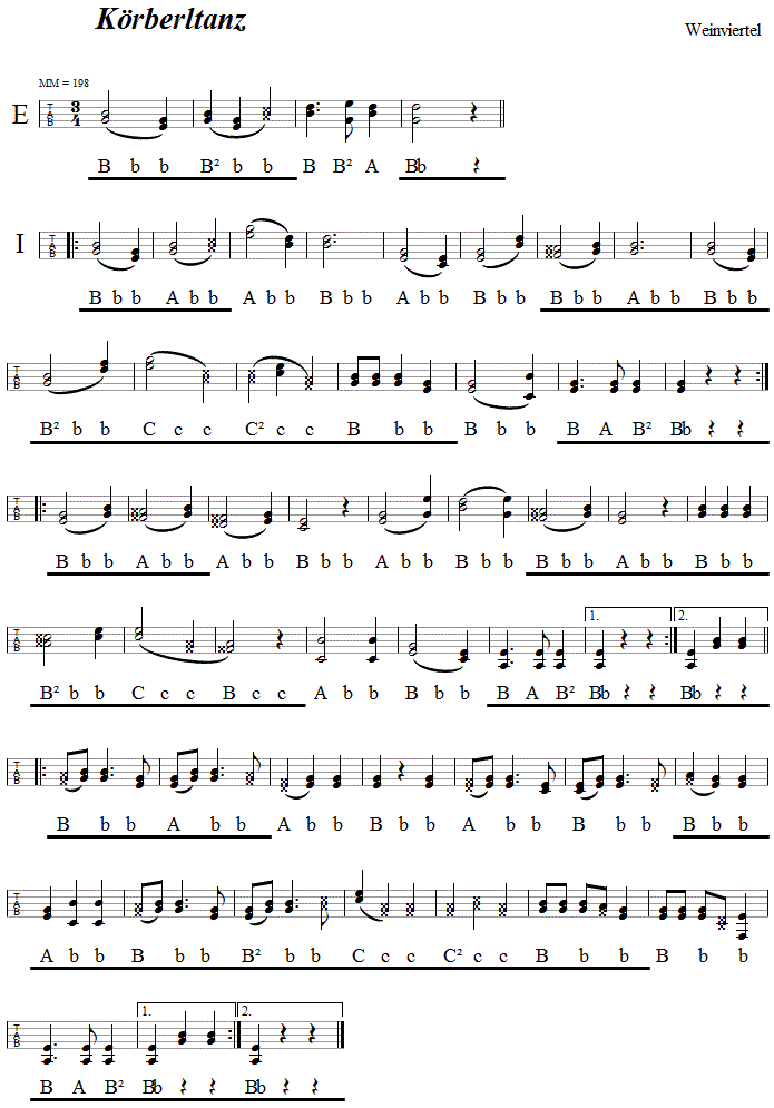 Körberltanz, in Griffschrift für Steirische Harmonika