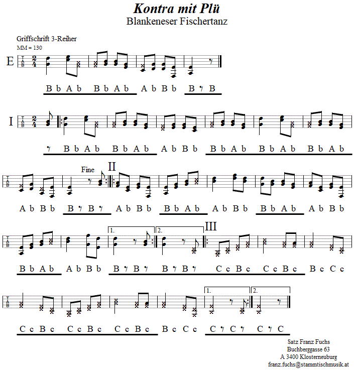 Kontra mit Plü, in Griffschrift für Steirische Harmonika