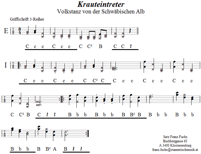 Krauteintreter, in Griffschrift für Steirische Harmonika