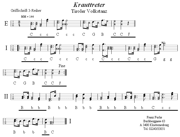 Krauttreter in Griffschrift für Steirische Harmonika