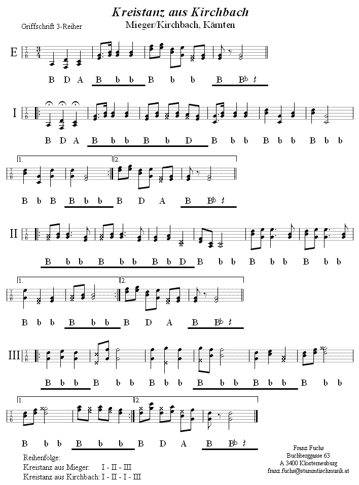 Kreistanz aus Kirchbach, in Griffschrift für Steirische Harmonika