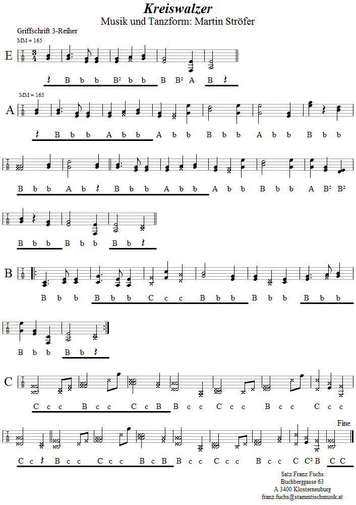 Kreiswalzer, in Griffschrift für Steirische Harmonika