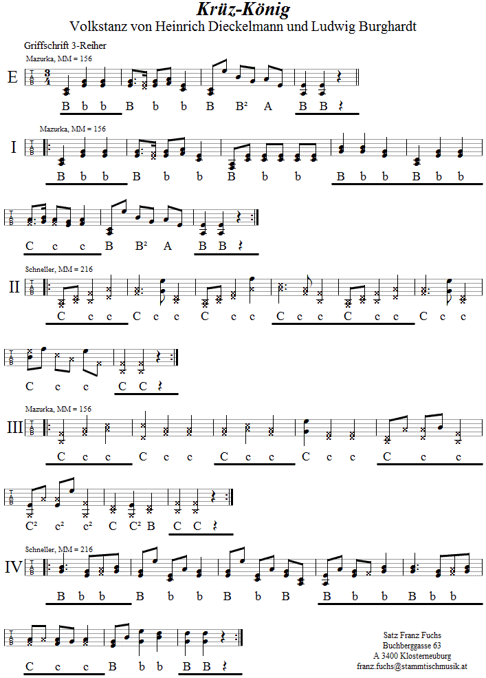 Krüz-König, in Griffschrift für Steirische Harmonika