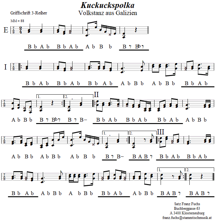 Kuckuckspolka Griffschrift - Musik zum Volkstanz - Volksmusik und Volkstanz