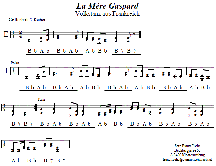 La Mére Gaspard, in Griffschrift für Steirische Harmonika