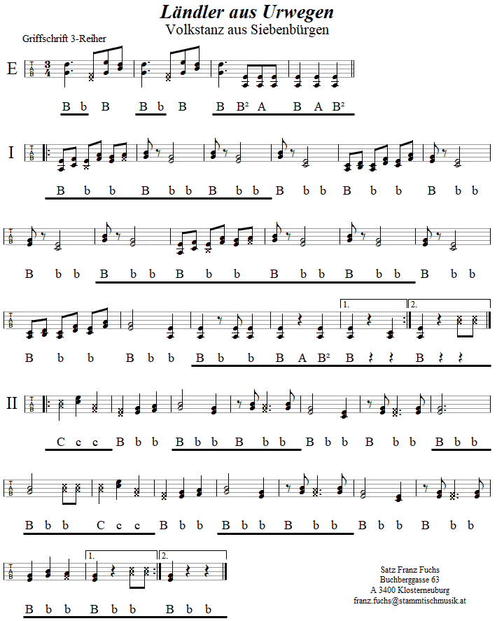 Ländler aus Urwegen, in Griffschrift für Steirische Harmonika