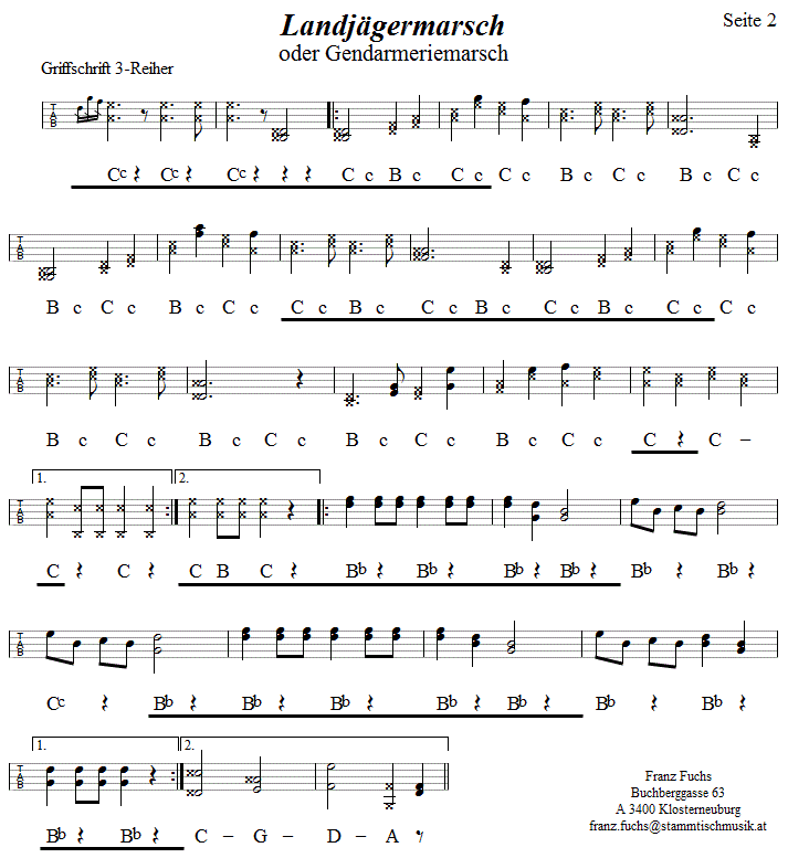 Landjägermarsch (Gendarmeriemarsch) - Noten aus dem Repertoire