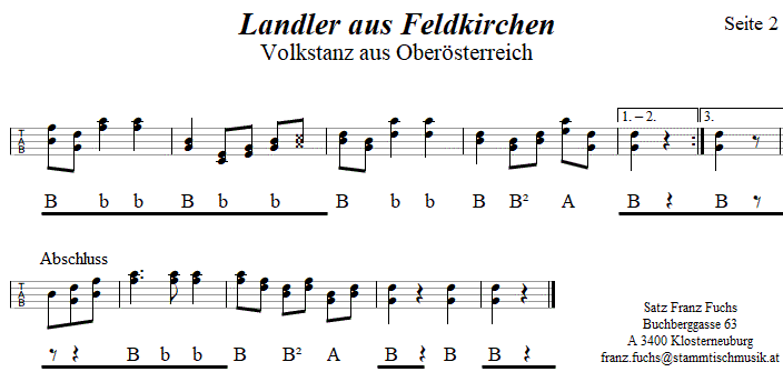 Landler aus Feldkirchen, in Griffschrift für Steirische Harmonika