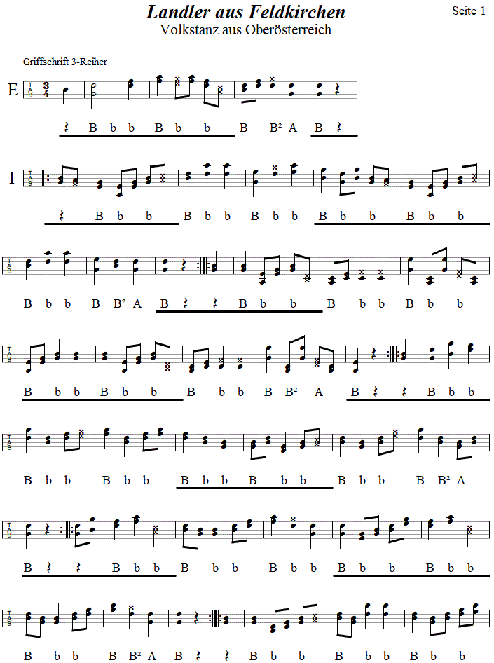 Landler aus Feldkirchen, in Griffschrift für Steirische Harmonika