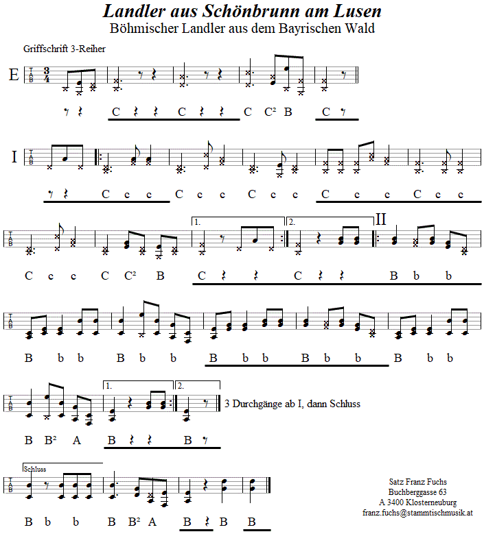 Landler aus Schönbrunn am Lusen, in Griffschrift für Steirische Harmonika