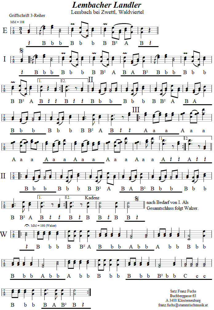 Lembacher Landler, in Griffschrift für Steirische Harmonika