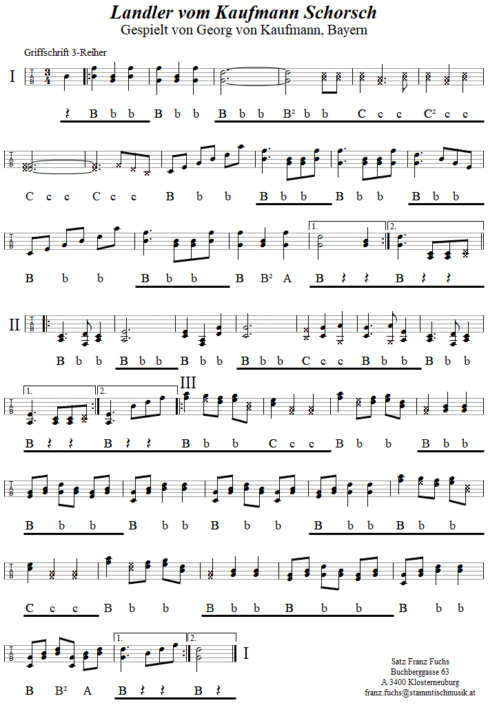 Landler vom Kaufmann Schorsch, in Griffschrift für Steirische Harmonika